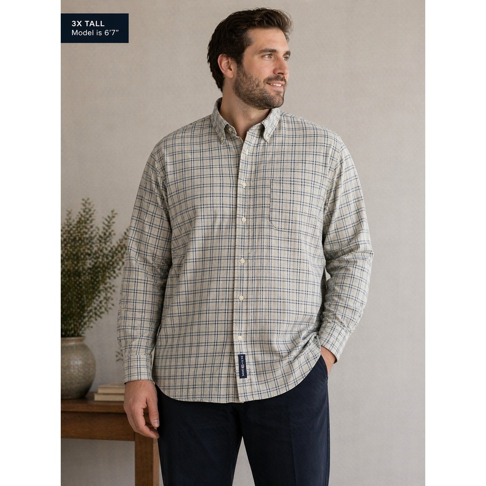 Gant New Haven Oxford Shirt Mens 3XLT Grey Blue Plaid Long Sleeve Button Down